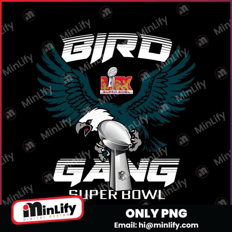 Bird Gang Eagle Mascot Holding The Trophy Super Bowl LIX PNG